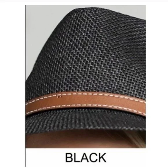 CLASSIC FEDORA BLACK W/FAUX LEATHER BELTED ACCENT-NEW - Picture 3 of 3